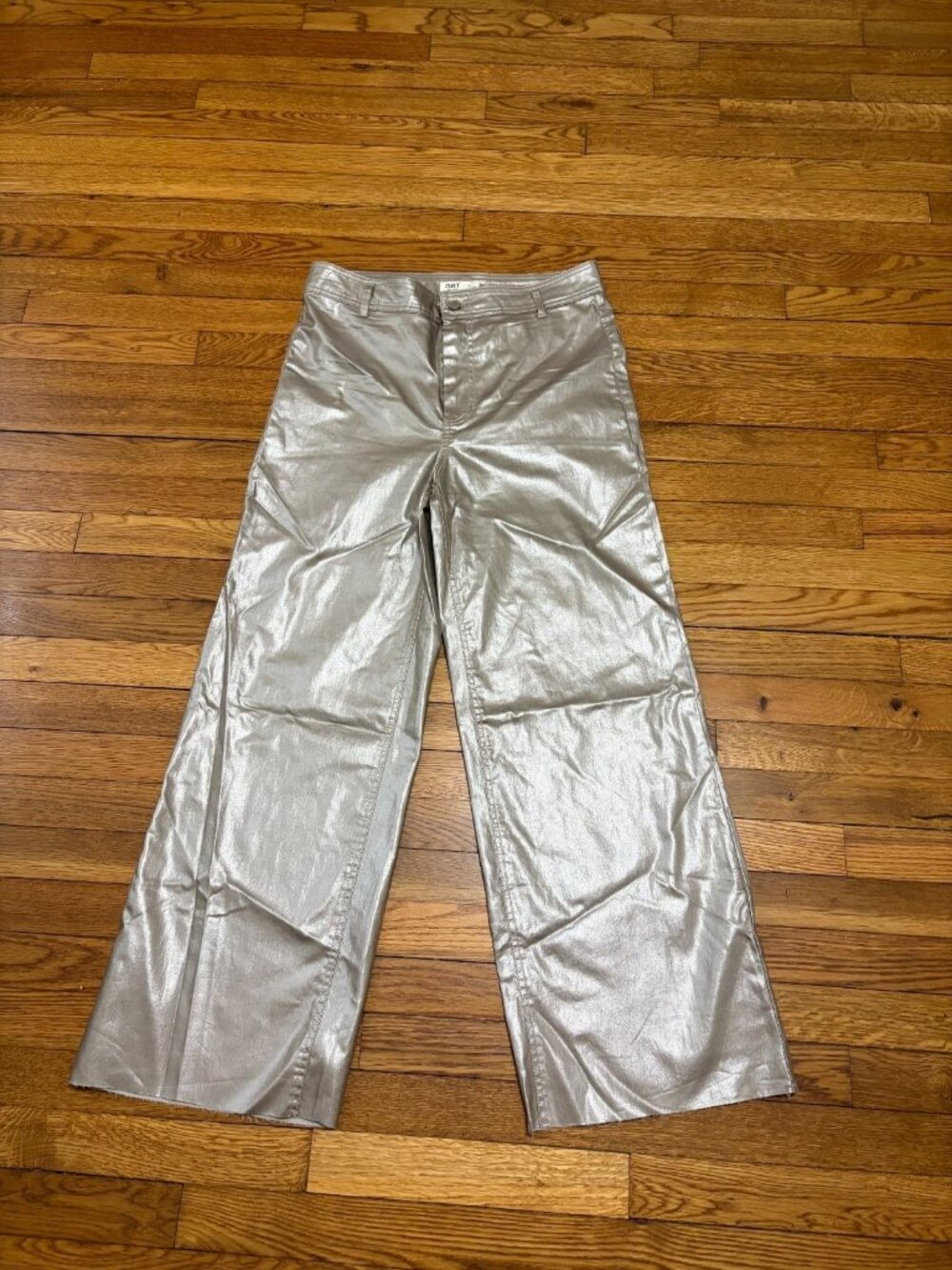 Oat New York Womens Wide Leg Jeans Size 12 12/31 Silver Waxed Denim Frayed Hem